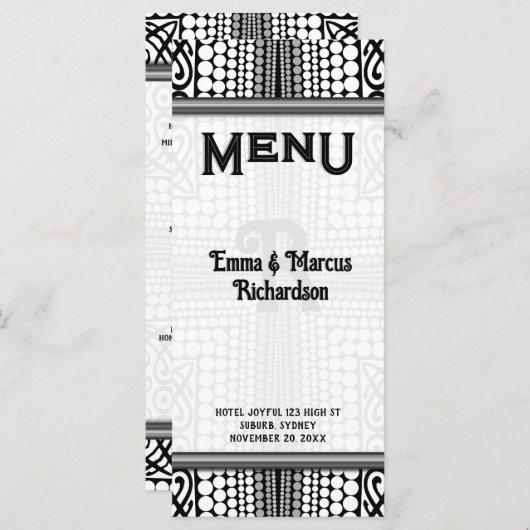 Moderne Tribal Urban Edge Schwarz-weiß Menu Card Menükarte (Vorne/Hinten)