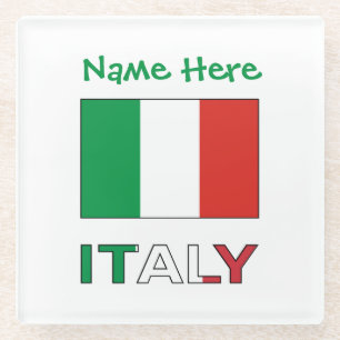 Moderne Trikolore-Name-Hier-Italienische-Flagge Glasuntersetzer
