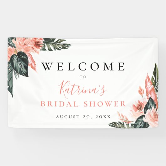 Moderne Tropen Koralle Rosa Flora Banner (Horizontal)