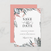 Moderne Tropen-Palm-Rahmen Save the Date Ankündigung (Vorne/Hinten)