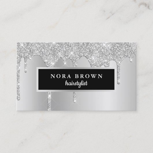 Moderne Tropfen aus Silber-Glitzer Visitenkarte (Vorderseite)