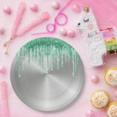 Moderne Tropfen für den grünen Glitzer aus Silberm Pappteller (Party)