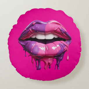 Moderne Tropfen Kunst - Bold Pink & Lila Rundes Kissen