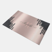 Moderne Tropfen mit schwarzem Glitzer Rose Gold Mo Fußmatte (Schrägansicht)
