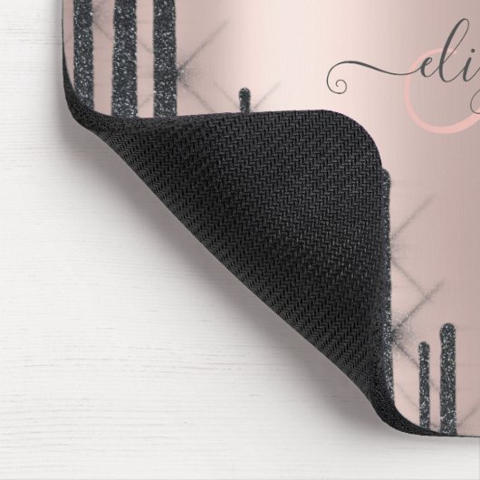 Moderne Tropfen mit schwarzem Glitzer Rose Gold Mo Mousepad (Ecke)