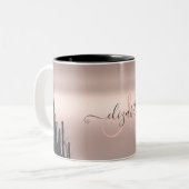 Moderne Tropfen mit schwarzem Glitzer Rose Gold Mo Zweifarbige Tasse (Vorderseite Links)