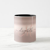 Moderne Tropfen mit schwarzem Glitzer Rose Gold Mo Zweifarbige Tasse (Mittel)