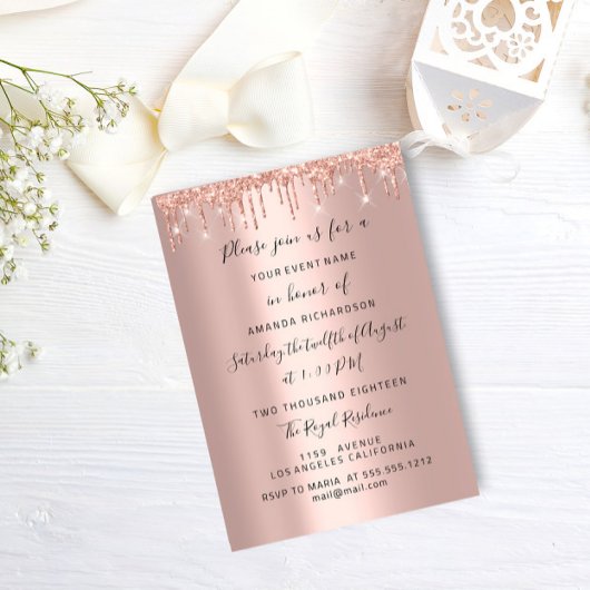 Moderne Tropfen Rose Gold Bridal Wedding Spark Gli Einladung