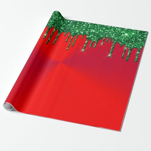 Moderne Tropfen von Red Metal Green Glitzer Geschenkpapier (Ungerollt)