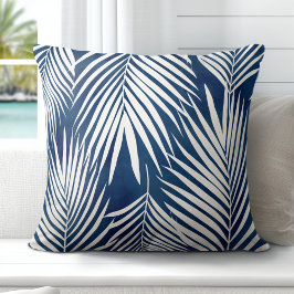 Moderne Tropic Blue White Palm Blätter Kissen
