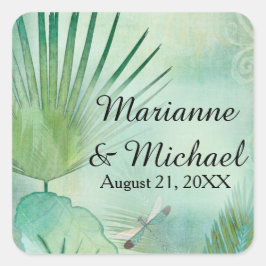 Moderne Tropical Beach Jungle Leaf Foliage Küste Quadratischer Aufkleber