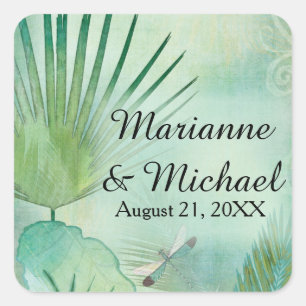 Moderne Tropical Beach Jungle Leaf Foliage Küste Quadratischer Aufkleber