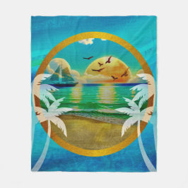 Moderne Tropical Beach Palm Bäume Sonnenuntergang  Fleecedecke