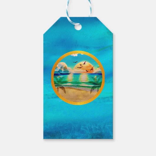 Moderne Tropical Beach Palm Bäume Sonnenuntergang  Geschenkanhänger (Vorderseite)