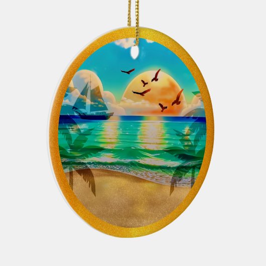 Moderne Tropical Beach Palm Bäume Sonnenuntergang Keramik Ornament (Rechts)