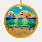 Moderne Tropical Beach Palm Bäume Sonnenuntergang Keramik Ornament (Vorne)