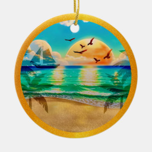 Moderne Tropical Beach Palm Bäume Sonnenuntergang Keramik Ornament