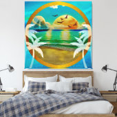 Moderne Tropical Beach Palm Bäume Sonnenuntergang Leinwanddruck (Insitu (Schlafzimmer))