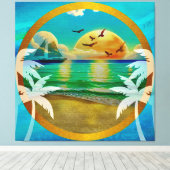 Moderne Tropical Beach Palm Bäume Sonnenuntergang  Leinwanddruck (Insitu (Holzboden))