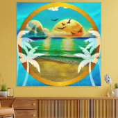 Moderne Tropical Beach Palm Bäume Sonnenuntergang Leinwanddruck (Insitu (Wohnzimmer))