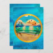 Moderne Tropical Beach Palm Bäume Sonnenuntergang Mitteilungskarte (Vorne/Hinten)