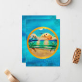 Moderne Tropical Beach Palm Bäume Sonnenuntergang Mitteilungskarte (Vorderseite/Rückseite Beispiel)