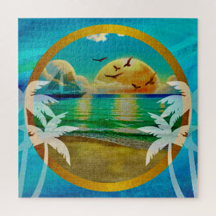 Moderne Tropical Beach Palm Bäume Sonnenuntergang Puzzle