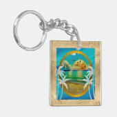 Moderne Tropical Beach Palm Bäume Sonnenuntergang  Schlüsselanhänger (Vorderseite links)