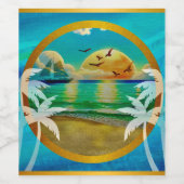 Moderne Tropical Beach Palm Bäume Sonnenuntergang Weinetikett (Einzelnes Label)