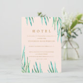 Moderne Tropical Beach Wedding Hotel Card Begleitkarte (Stehend Vorderseite)