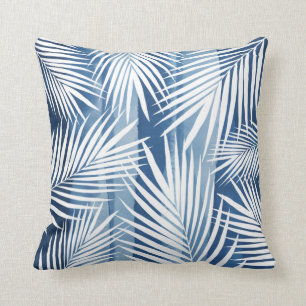 Moderne Tropical Blue White Palm Blätter Kissen
