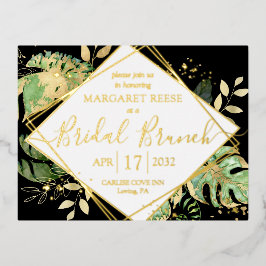 Moderne Tropical Bridal Brunch Dusche Black & Gold Folie Einladungspostkarte