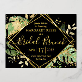 Moderne Tropical Bridal Brunch Dusche Black & Gold Folie Einladungspostkarte