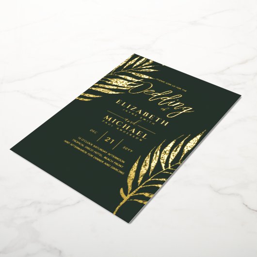 Moderne Tropical Disco Gold FOTO Hochzeit Folieneinladung (Gedreht)