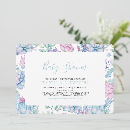 Moderne Tropical Floral Summer Boy Baby Dusche Einladung (Stehend Vorderseite)