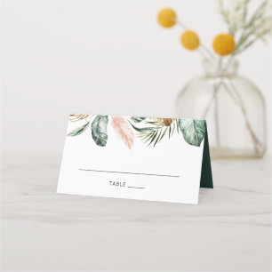Moderne Tropical Gold Palm Grüne Blush Table Platzkarte