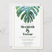 Moderne Tropical Leaf Gold Foto Beach Hochzeit Einladung (Vorderseite)