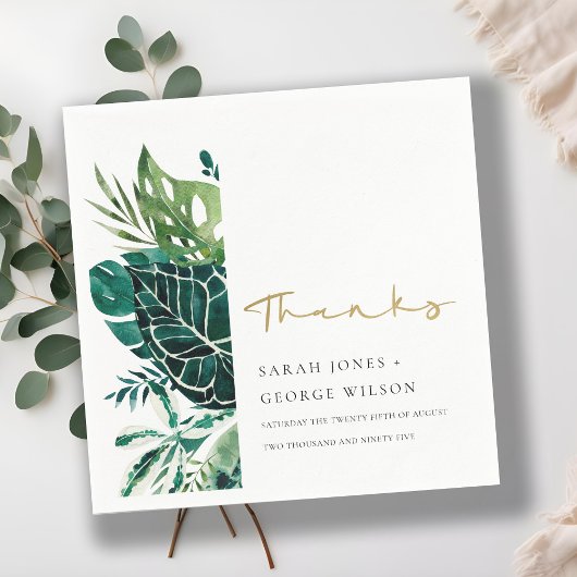 Moderne Tropical Monstera Grüne Leafy Fauna Hochze Serviette