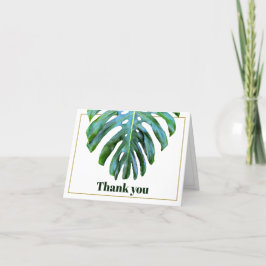 Moderne Tropical Monstera Leaf Gold Beach Hochzeit Dankeskarte