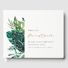 Moderne Tropical Monstera Leafy Foliage Wedding Gästebuch