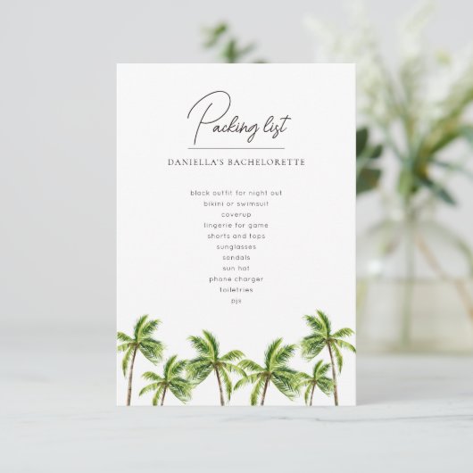 Moderne Tropical Palm Bachelorette Weekend Packung (Stehend Vorderseite)