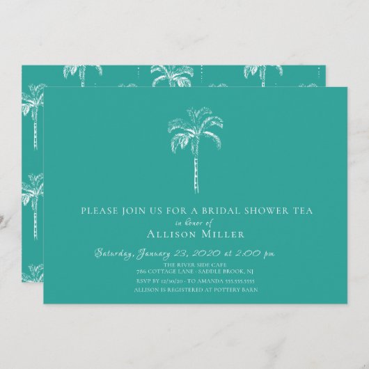 Moderne Tropical Palm Tree Bridal Dusche Einladung (Vorne/Hinten)