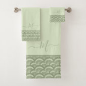 Moderne Tropical Sage Green Seashell Muschel Elega Badhandtuch Set (Insitu)