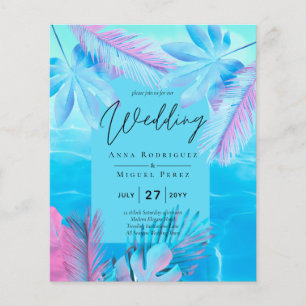Moderne Tropical Summer Aqua Blue Pink Hochzeit Flyer