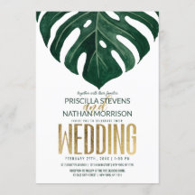 Moderne Tropical Swiss Cheese Leaf Gold Wedding