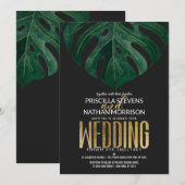 Moderne Tropical Swiss Cheese Leaf Gold Wedding Einladung (Vorne/Hinten)