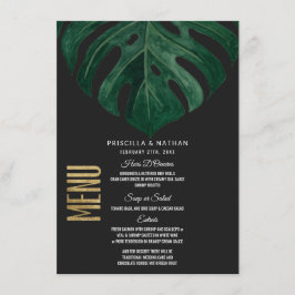 Moderne Tropical Swiss Cheese Leaf Gold Wedding Menükarte