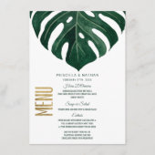 Moderne Tropical Swiss Cheese Leaf Gold Wedding Menükarte (Vorderseite)