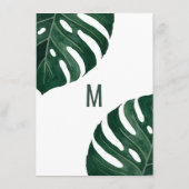 Moderne Tropical Swiss Cheese Leaf Gold Wedding Menükarte (Rückseite)