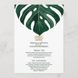 Moderne Tropical Swiss Cheese Leaf Gold Wedding Programm